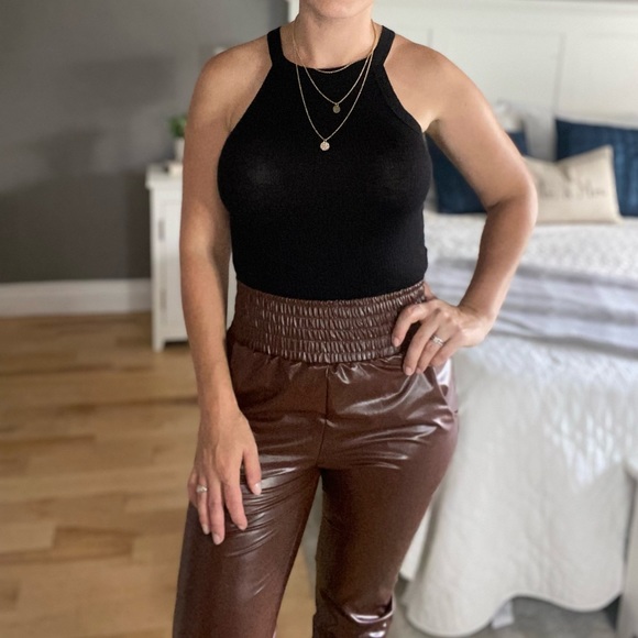 Brown Smocked High-Waisted Pants - Picture 3 of 3